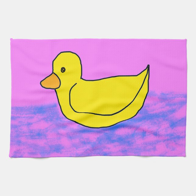 Cute Popcorn Anime Ducky on Pink Kitchen Towels (Horizontal)