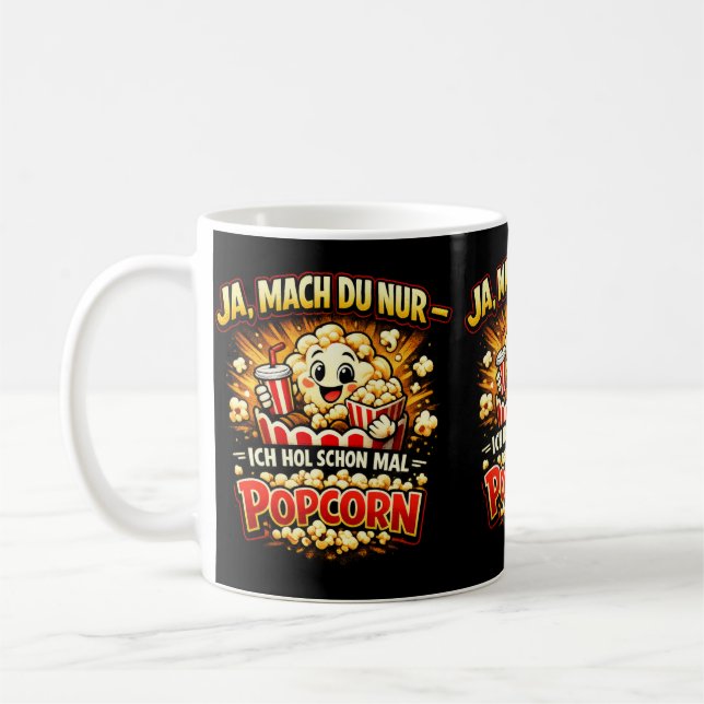 Cute Popcorn Joke – German Funny Saying Coffee Mug (Left)