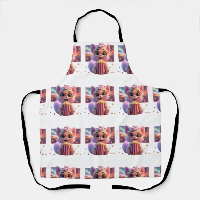 Cute Popcorn Kitty Apron (Front)