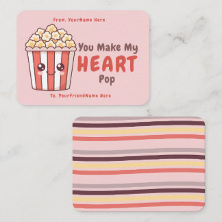 Cute Popcorn Valentine Classroom Note Card