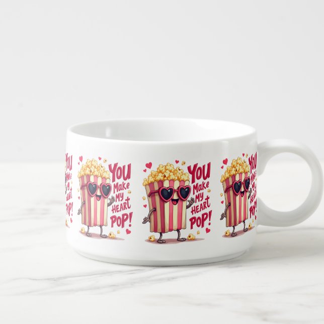 Cute Popcorn Valentine You Make My Heart Pop! Bowl (Left)
