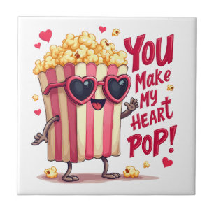 Cute Popcorn Valentine You Make My Heart Pop! Ceramic Tile