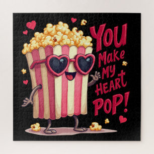 Cute Popcorn Valentine You Make My Heart Pop! Jigsaw Puzzle