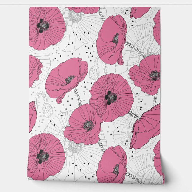 Cute Poppies Pattern Wallpaper (Unrolling)