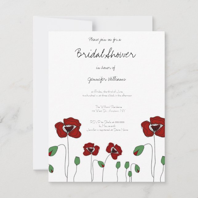 Cute poppy bridal shower invitations (Front)