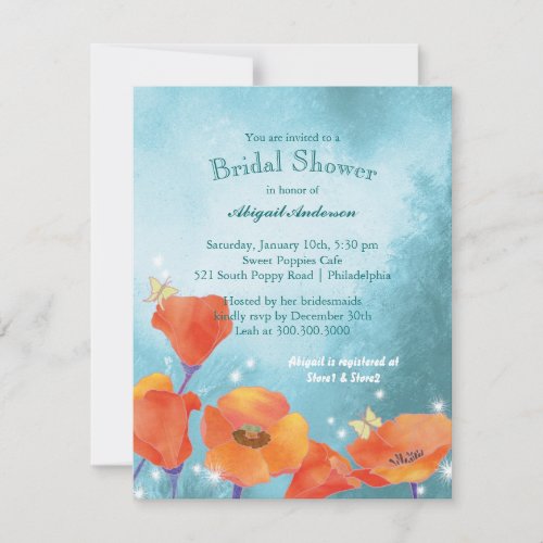 Cute Poppy Floral Bridal Shower Invites