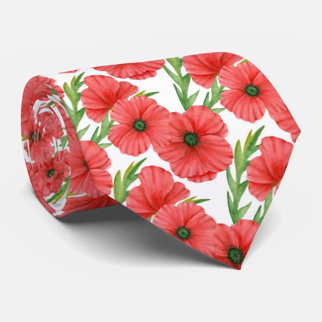Cute poppy floral pattern neck tie (Rolled)