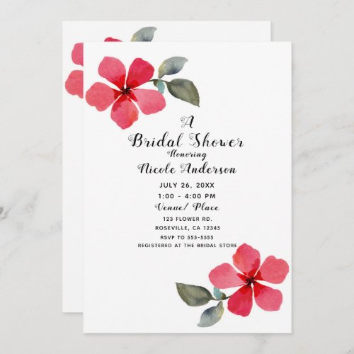 Cute Poppy Red Spring Flowers Floral Bridal Shower Invitation