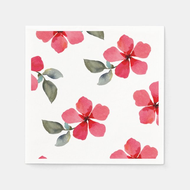 Cute Poppy Red Spring Flowers Floral Bridal Shower Paper Napkins (Front)