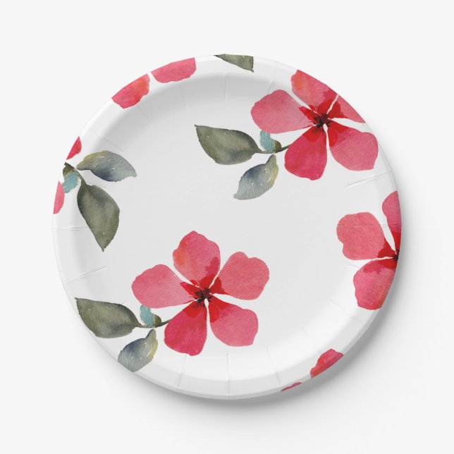 Cute Poppy Red Spring Flowers Floral Bridal Shower Paper Plates (Front)
