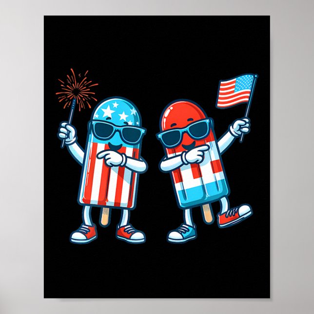 Cute Popsicle American Flag 4th Of July Patriotic  Poster (Front)