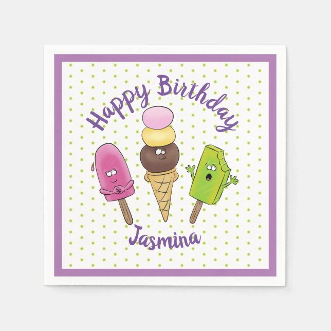 Cute popsicle and icecream cartoon illustration napkins (Front)