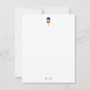Cute Popsicle Coral Blue Personalized Monogram Note Card