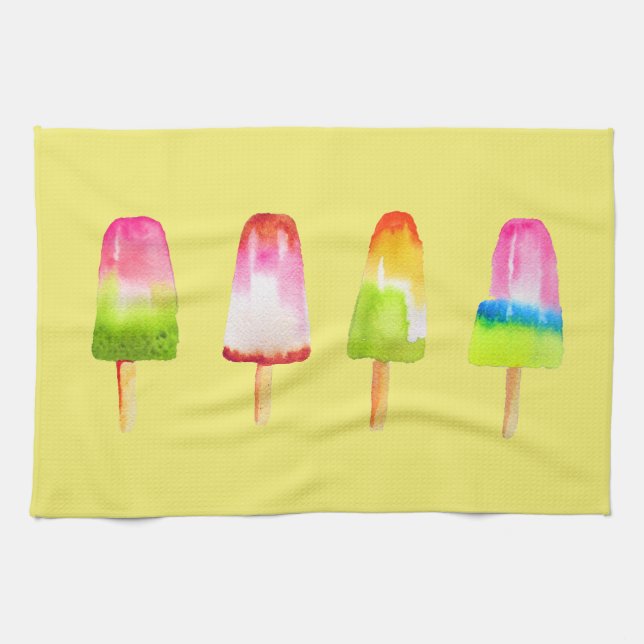 Cute popsicle ice-block Summer watercolor Kitchen Towel (Horizontal)