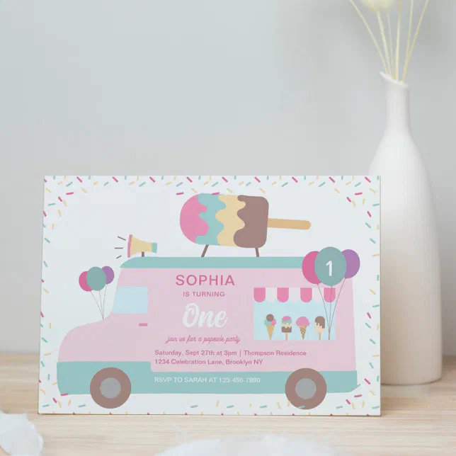 Cute Popsicle Ice Cream Truck Birthday Party Invitation Zazzle