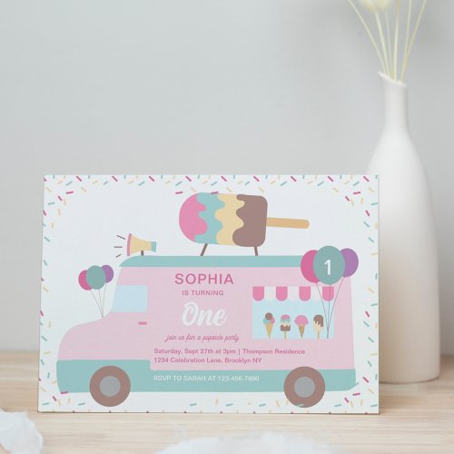 Cute Popsicle Ice Cream Truck Birthday Party Invitation