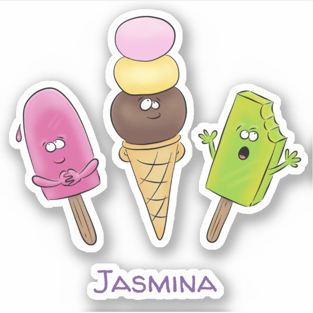 Cute popsicles and icecream cartoon illustration sticker (Front)