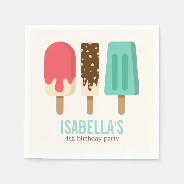Cute Popsicles Birthday Party Napkins (Front)