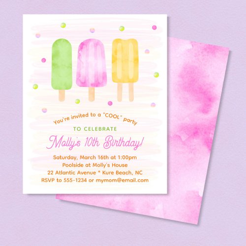 Cute Popsicles Girl Summer Birthday Invitation