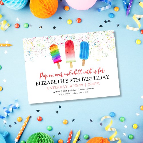 Cute Popsicles Pop on Over Birthday Invitation