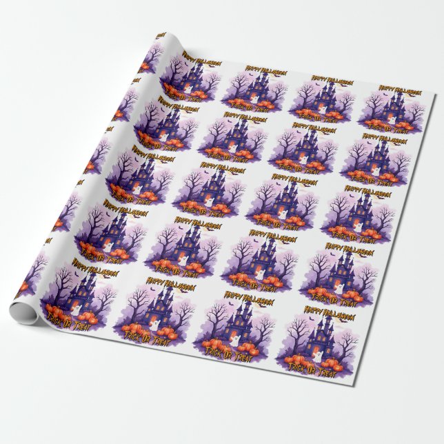 Cute Popular Halloween Spooky Collection Wrapping Paper (Unrolled)