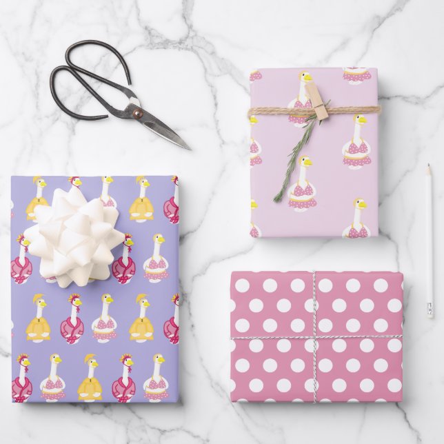 Cute Porch Goose Clothes Wrapping Paper Sheets (Front)