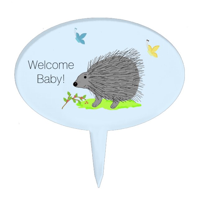 Cute Porcupine Baby Welcome Cake Topper (Front)