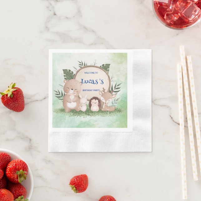 Cute porcupine Bear birthday jungle Birthday party Napkins (Insitu)