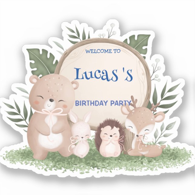 Cute Porcupine Bear birthday jungle Birthday party Sticker (Front)