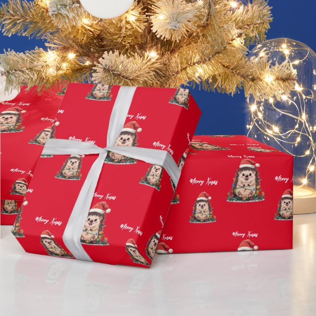 Cute porcupine Christmas tree zoo safari Xmas Wrapping Paper (Holidays)