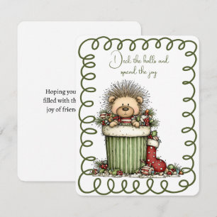 Cute Porcupine In a Box of Decorations Holiday Card