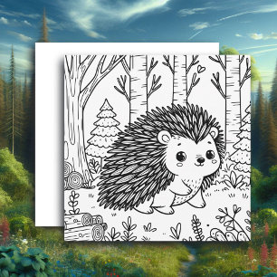 Cute Porcupine in the Woods Coloring Page Card