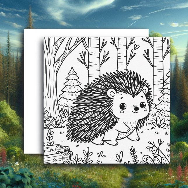 Cute Porcupine in the Woods | Coloring Page Card (Creator Uploaded)
