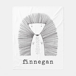 Cute Porcupine Simple Line Drawing Custom Name Fleece Blanket