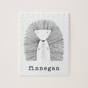 Cute Porcupine Simple Line Drawing Custom Name Jigsaw Puzzle