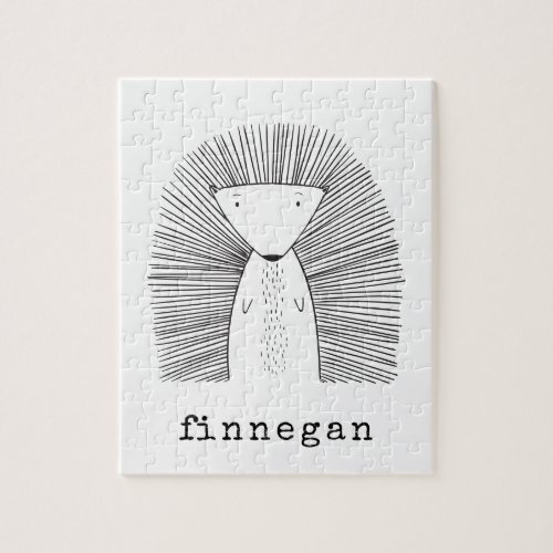 Cute Porcupine Simple Line Drawing Custom Name Jigsaw Puzzle