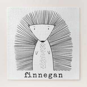 Cute Porcupine Simple Line Drawing Custom Name Jigsaw Puzzle