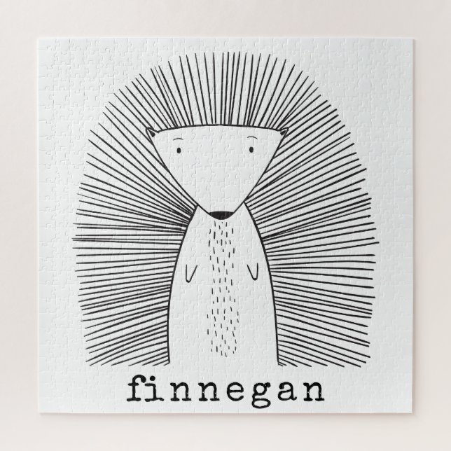Cute Porcupine Simple Line Drawing Custom Name Jigsaw Puzzle (Vertical)