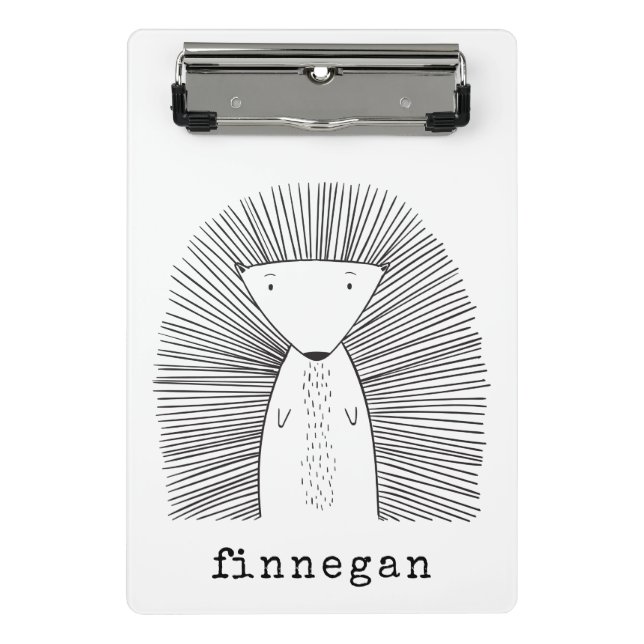 Cute Porcupine Simple Line Drawing Custom Name Mini Clipboard (Front)
