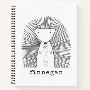 Cute Porcupine Simple Line Drawing Custom Name Notebook