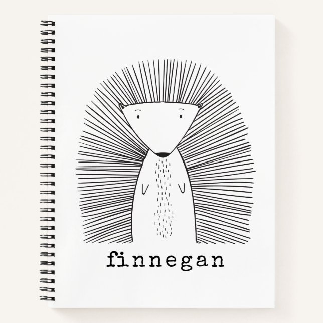 Cute Porcupine Simple Line Drawing Custom Name Notebook (Front)