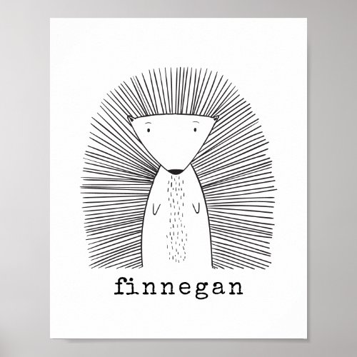 Cute Porcupine Simple Line Drawing Custom Name Poster
