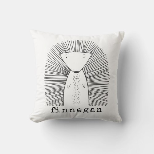 Cute Porcupine Simple Line Drawing Custom Name Throw Pillow