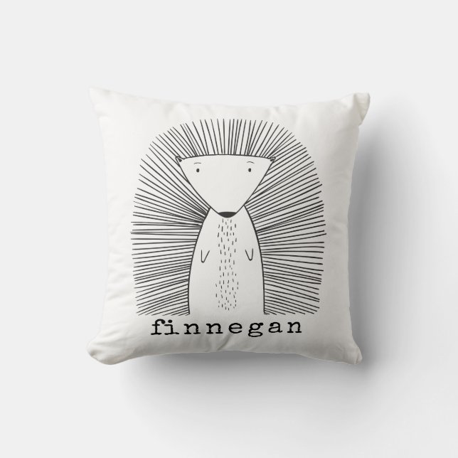 Cute Porcupine Simple Line Drawing Custom Name Throw Pillow (Front)