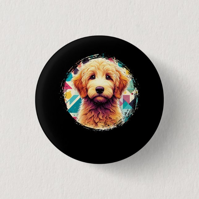 Cute Portrait Goldendoodle Dog on Golden Doodle Lo Button (Front)