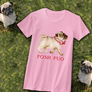 Cute posh pug whimsy in red bow tie dog watercolor T-Shirt