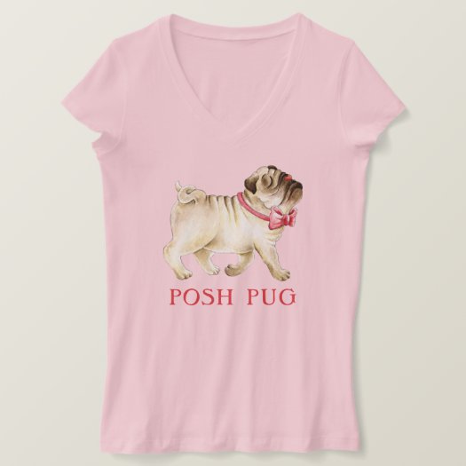 Cute posh pug whimsy in red bow tie dog watercolor T-Shirt