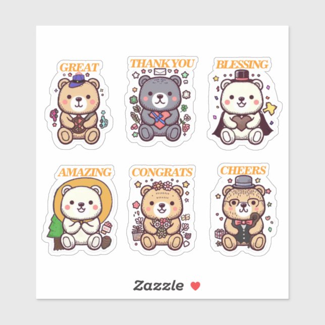 Cute Positive Bear-6 Designs Sticker (Sheet)