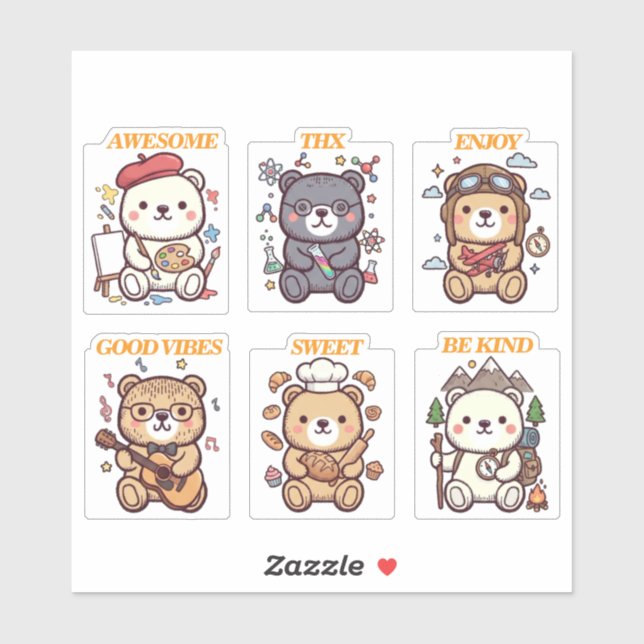 Cute Positive Bear-6 Designs-vol2 Sticker (Sheet)