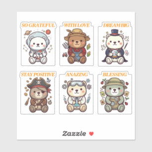 Cute Positive Bear-6 Designs-vol3 シール Sticker